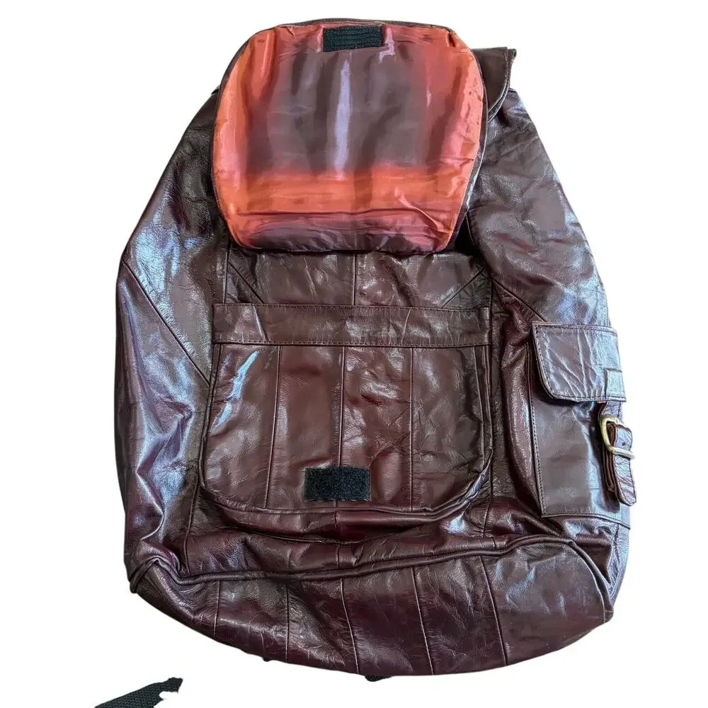 Rare Vintage Red Burgundy 100% Leather Backpack Excellent Condition